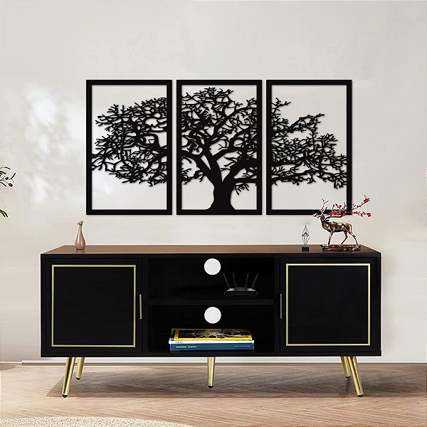 Quadro Decorativo Árvore Da Vida MDF 3mm Vazado Preto