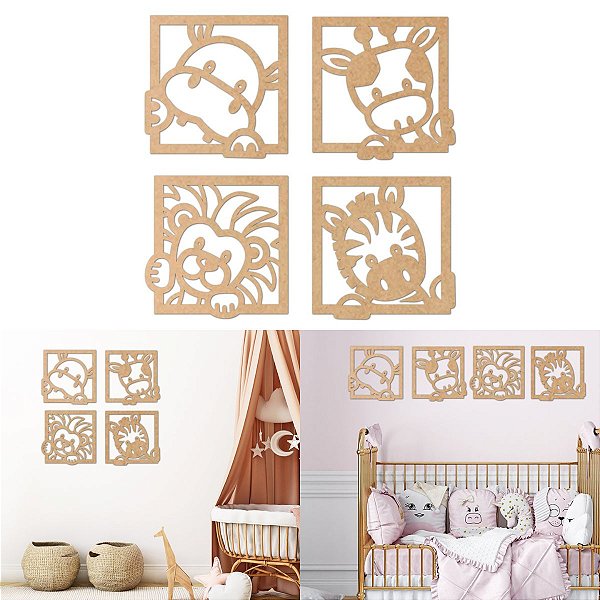 Apliques Decorativos Quadrinhos Quarto Infantil Safari Baby - Mdf 3mm