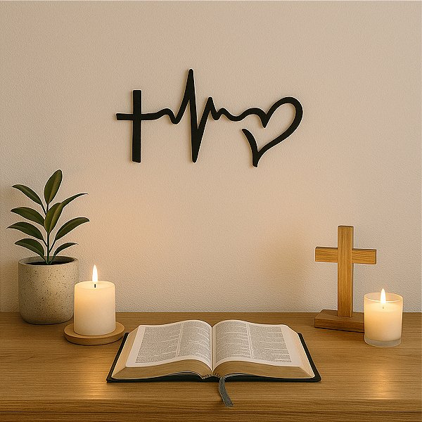 Aplique Decorativo Parede MDF Quadro Jesus Cruz Vida Fé Amor