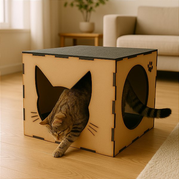Brinquedo P/ Gatos Cubo Nicho Mdf 6mm C/ Carpete Arranhador