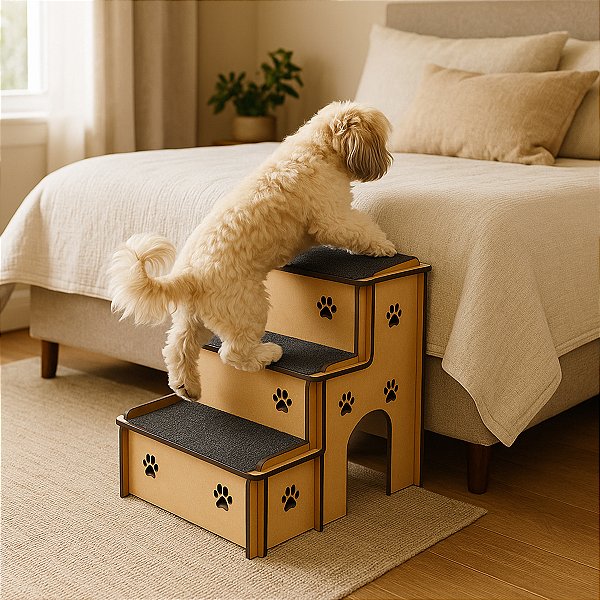 Escada Pet Cachorros em MDF 6mm com carpete Antiderrapante
