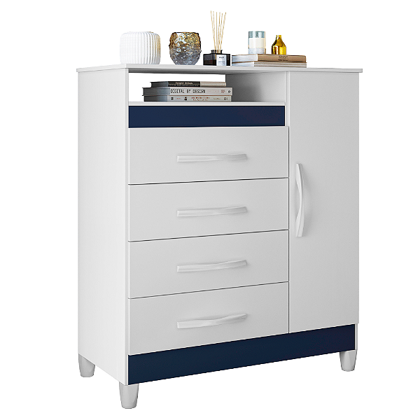 Cômoda 4 Gavetas Turquesa Branco Quadriflex - Albatroz