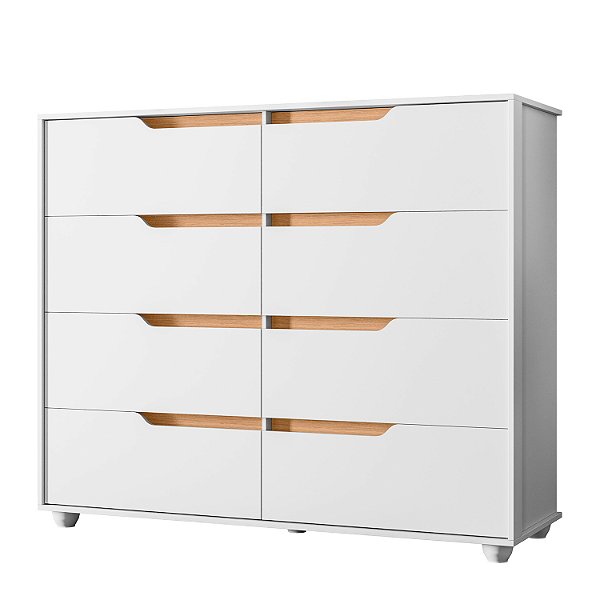 Cômoda 8 Gavetas Doble Branco / Freijo Flex - Albatroz
