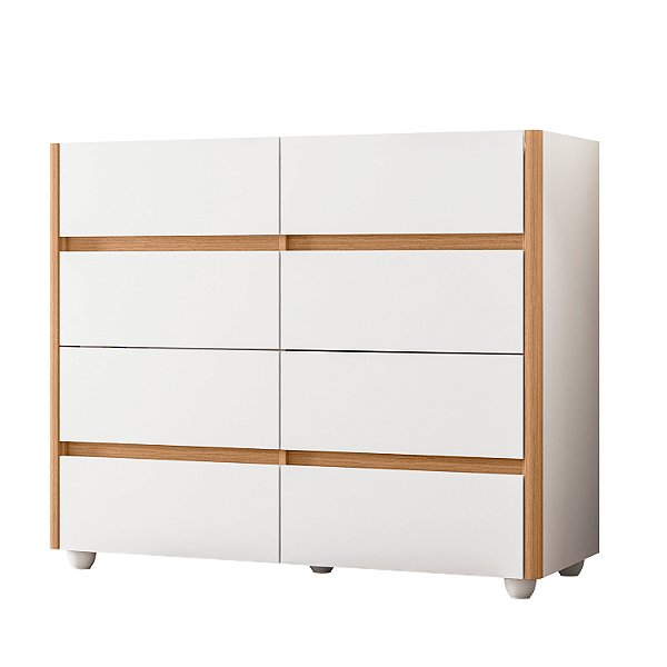 Cômoda Aparador Infinite Tampo De Vidro Branco / Freijo