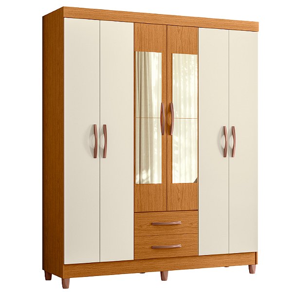 Guarda Roupa 6 Portas Ambar Cinamomo / Off White - Albatroz