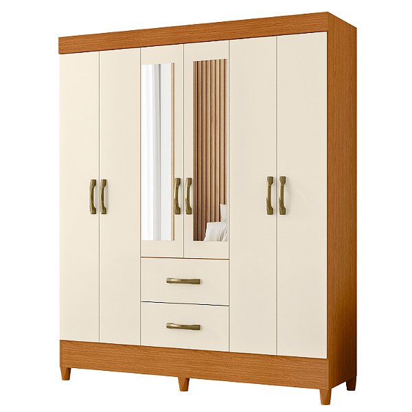 Guarda Roupa 6 Portas Mobi Cinamomo / Off White - Albatroz