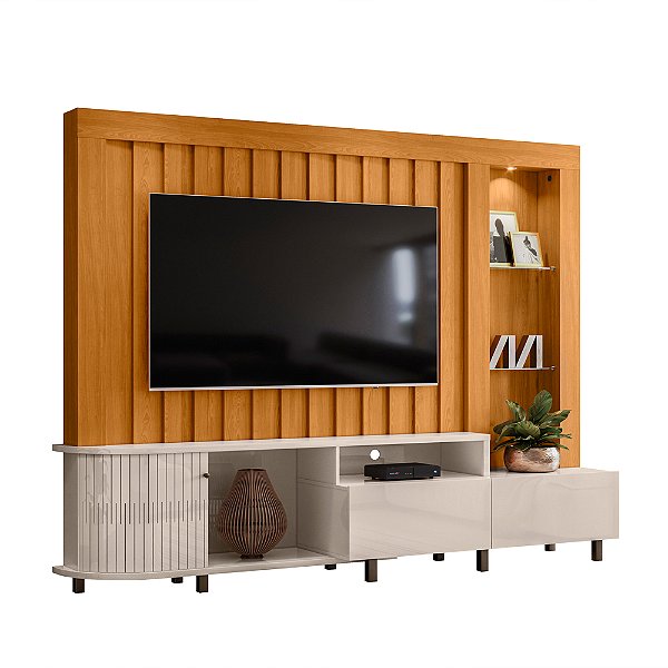 Painel Home Theater Le Mans Cinamomo / Off White - Madetec