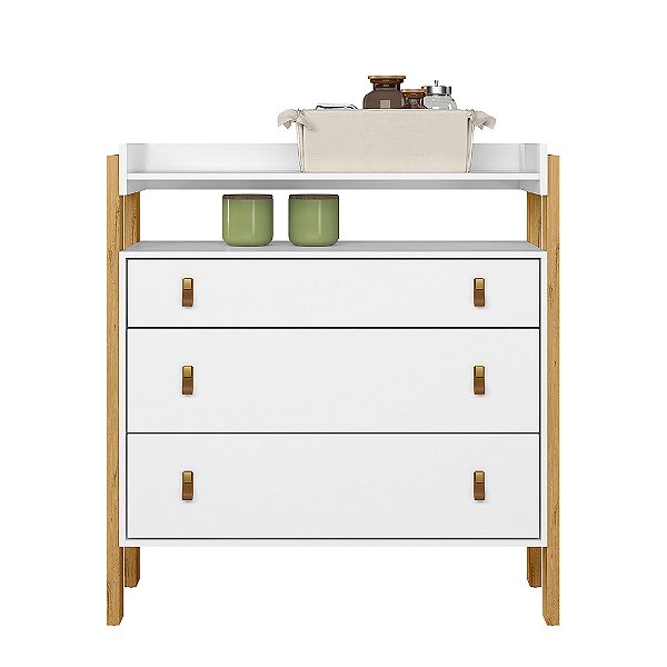 Comoda 3 Gavetas Com Nicho Fantasia 4410 Branco - Qmovi