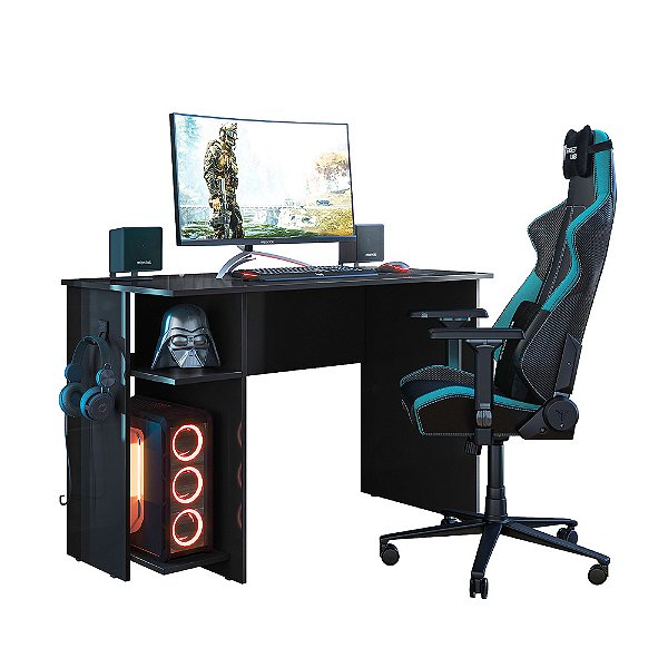 Mesa de Escritório Gamer 3875 Preto - Qmovi