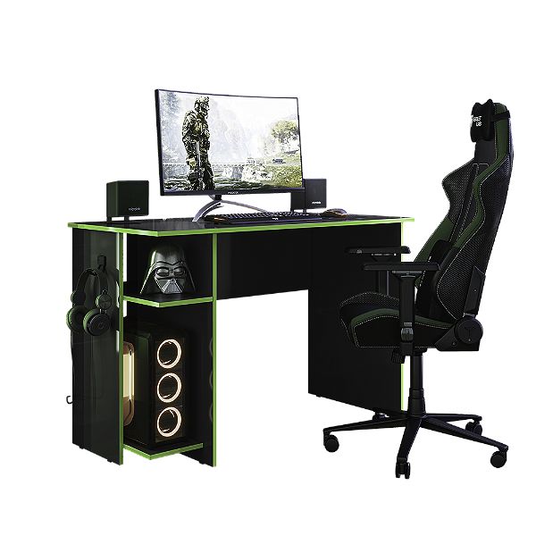 Mesa de Escritório Gamer 3875 Preto / Verde - Qmovi