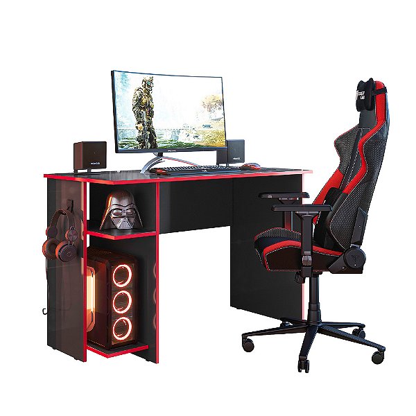 Mesa de Escritório Gamer 3875 Preto / Vermelho - Qmovi