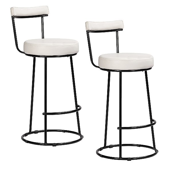 Kit 2 Banqueta Miami Base Metal Courissimo Branco Salaone