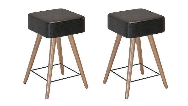 Kit 2 Banqueta Rio Pés Palito Courissimo Preto Salaone