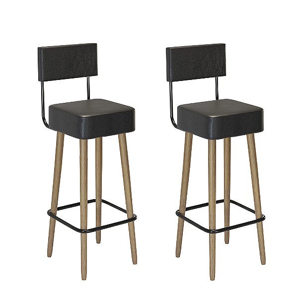 Kit 2 Banquetas Barcelona Pés Palito Courissimo Preto
