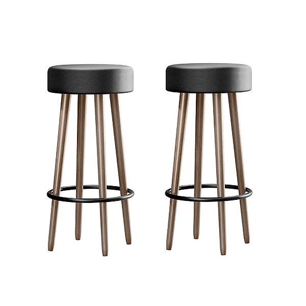 Kit 2 Banquetas Berlin Pés Palito Courissimo Preto Salaone