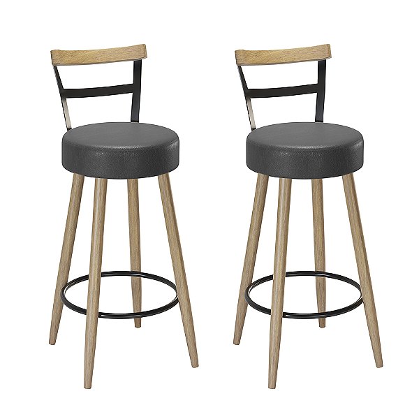 Kit 2 Banquetas Moscou Pés Palito Courissimo Preto Salaone