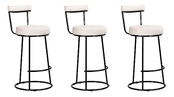 Kit 3 Banqueta Miami Base Metal Courissimo Branco Salaone