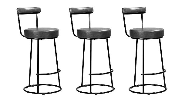 Kit 3 Banqueta Miami Base Metal Courissimo Preto Salaone