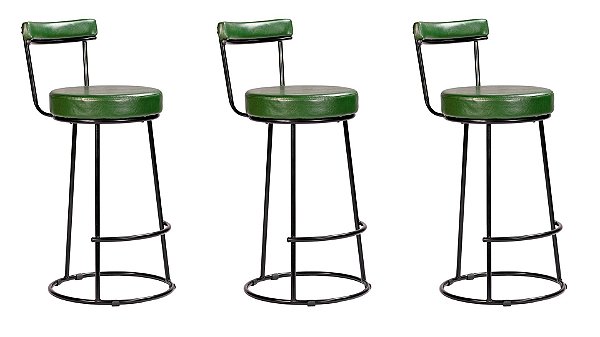 Kit 3 Banqueta Miami Base Metal Courissimo Verde Salaone