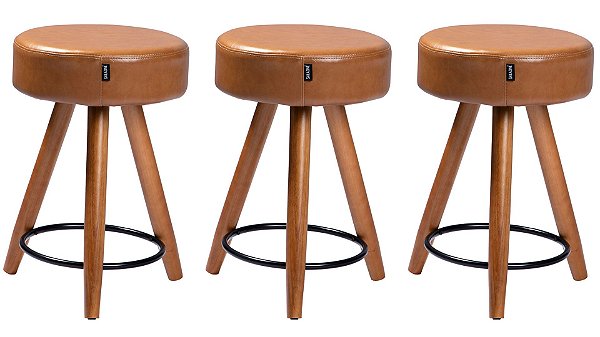 Kit 3 Banqueta Paris Pés Palito Courissimo Marrom Salaone