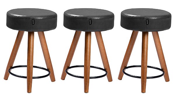 Kit 3 Banqueta Paris Pés Palito Courissimo Preto Salaone