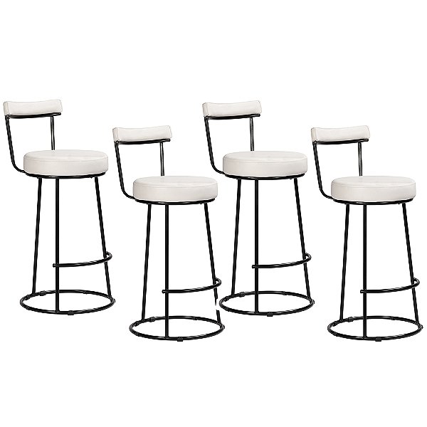 Kit 4 Banqueta Miami Base Metal Courissimo Branco Salaone