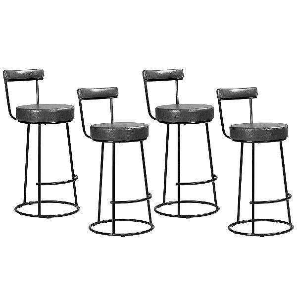 Kit 4 Banqueta Miami Base Metal Courissimo Preto Salaone