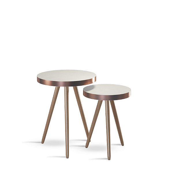 Kit Mesa Bistrô Malaga Pés Palito Courissimo Branco Cobre