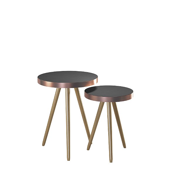 Kit Mesa Bistrô Malaga Pés Palito Courissimo Preto Cobre