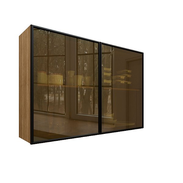 Armário Aéreo 1200 2 Portas Vidro Art 6003 Freijo Abs Preto