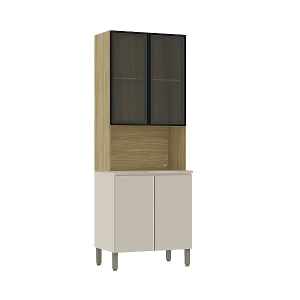 Paneleiro Armário Duplo 4 Portas Vidro Freijo / Vanilla