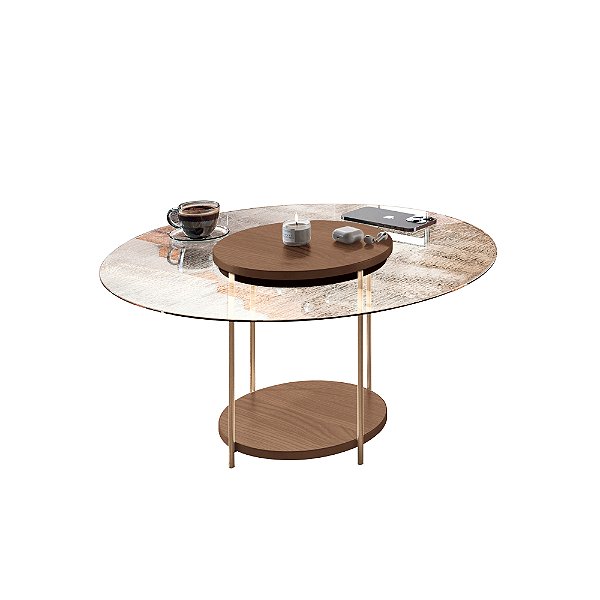 Mesa de Centro Sky Tampo de Vidro Castanho - HB