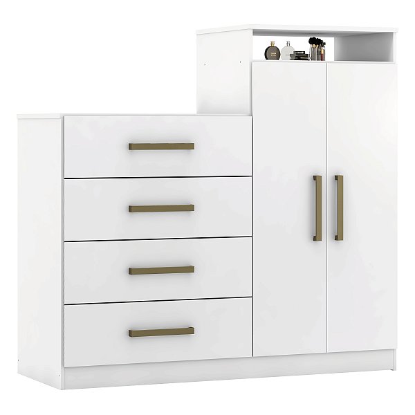 Cômoda 4 Gavetas 2 Portas Áurea Branco - Demóbile
