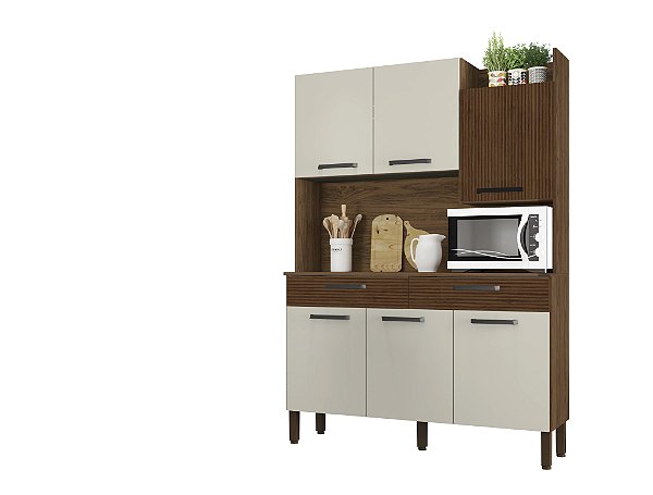 Cozinha Compacta Modena 2478 Nogueira / Off White Ripado