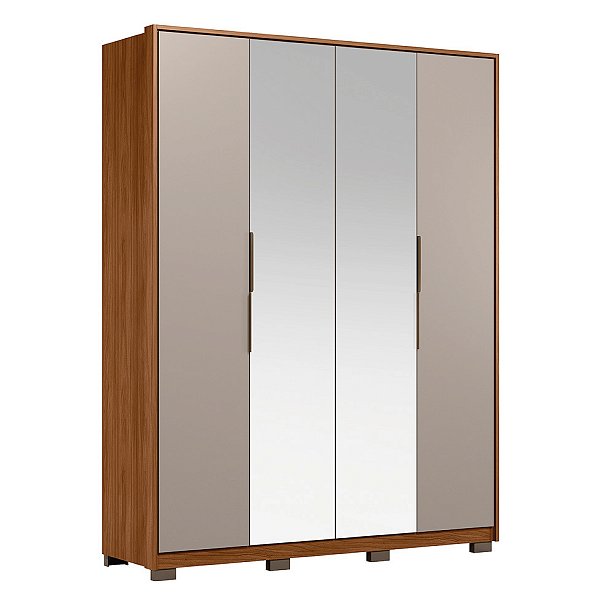 Guarda Roupa 4 Portas Attore Nogueira / Nude Prime Demartêz