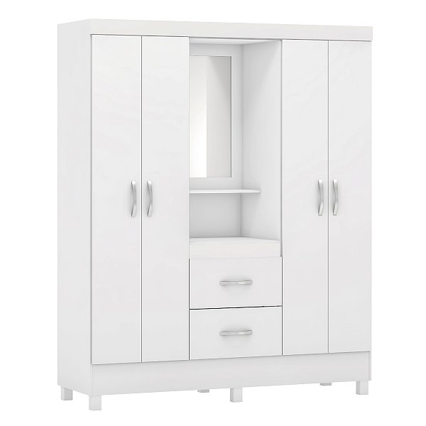 Guarda Roupa 4 Portas Capelinha Lord Branco / Rosa Flex