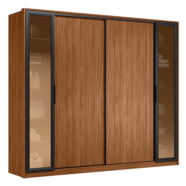 Guarda Roupa 4 Portas Laredo Nogueira / Preto Prime Demartêz