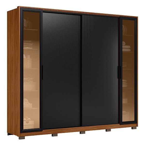 Guarda Roupa 4 Portas Laredo Nogueira / Preto Prime Demartêz