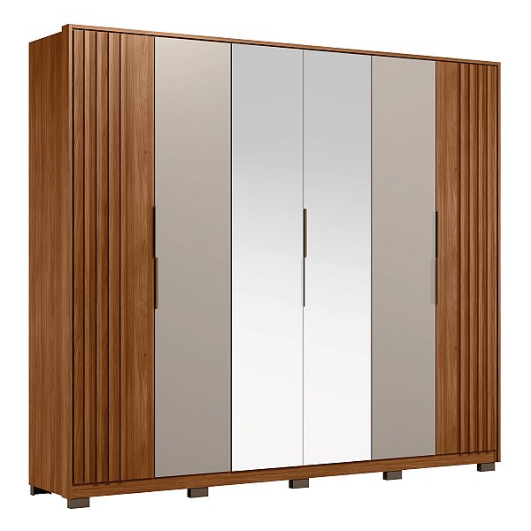 Guarda Roupa 6 Portas Atrice Nogueira / Nude Ripado Demartêz