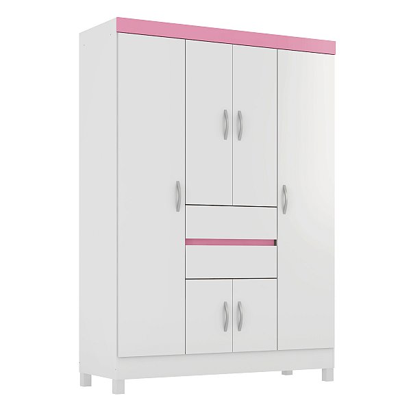 Guarda Roupa 6 Portas Ecom 2 Branco / Rosa Flex Demóbile