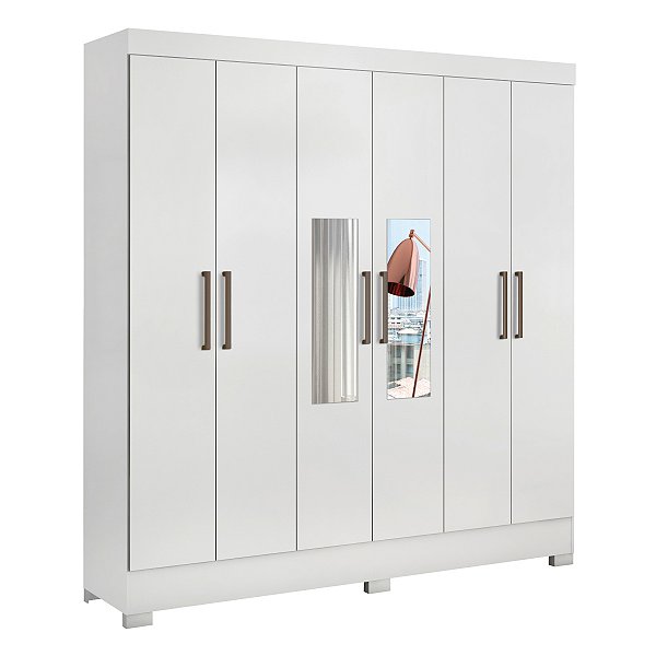 Guarda Roupa 6 Portas Prático Casal Branco Demóbile