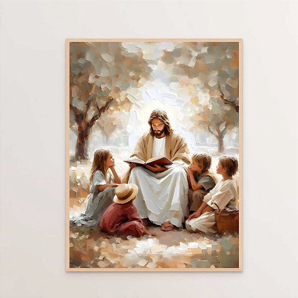 Quadro Decorativo Jesus e as Crianças Criança Rezando Orando Religioso