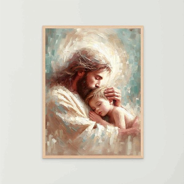 Quadro Decorativo Bebê no Colo de Jesus Religioso