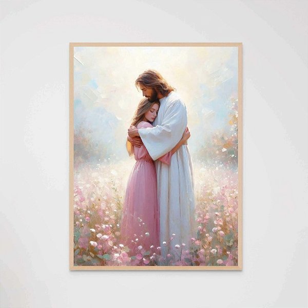 Quadro Decorativo Jesus e Mulher Abraçados