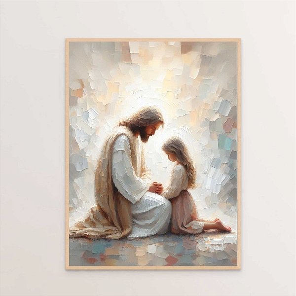 Quadro Decorativo Jesus e Menina Rezando