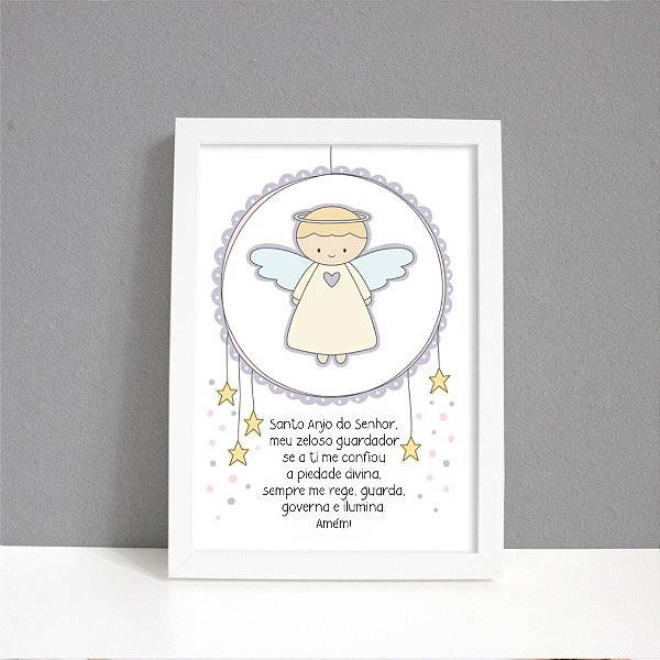 Quadro Oração Santo Anjo Anjinho Neutro Quarto Bebê Infantil