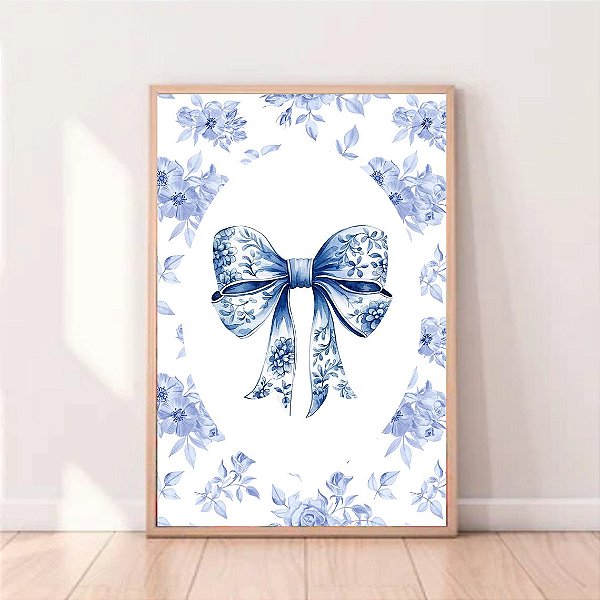 Quadro Laço Azul Flores Quarto Menina Bebê Infantil