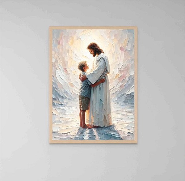 Quadro Decorativo Jesus e Menino Abraçados Religioso