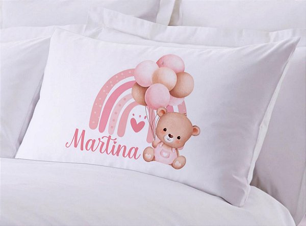 Fronha Infantil Ursinha Arco-Íris Personalizada com Nome