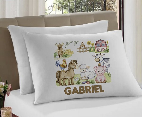 Fronha Infantil Fazendinha Animais Personalizada com Nome
